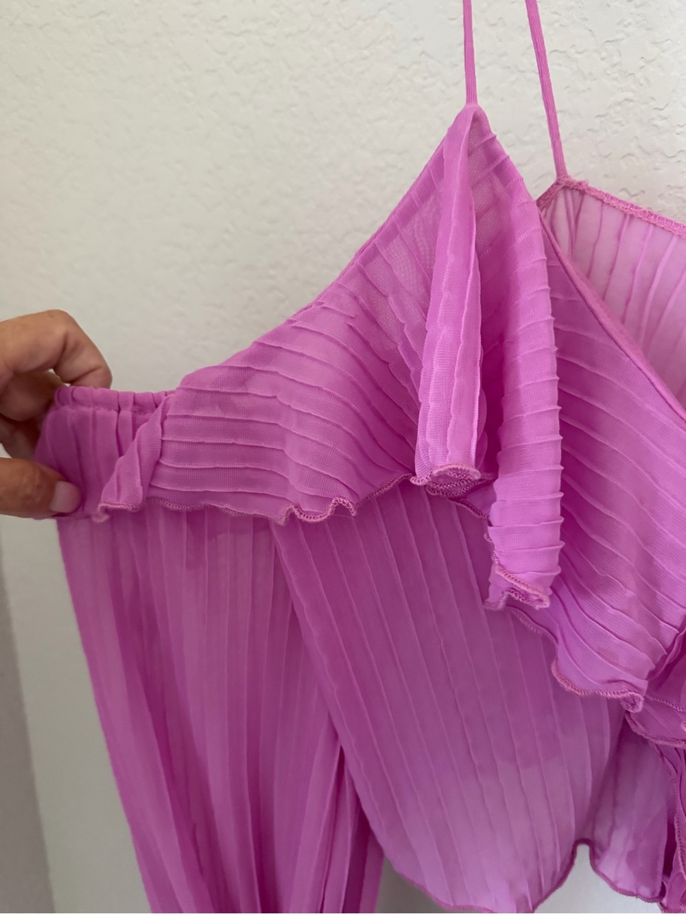 Zara Pink Pleated Off Shoulder Ruffle Crop Top Size Medium - Picture 5 of 10
